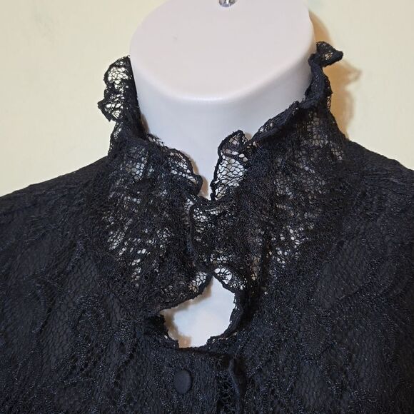 Claudia Richards Regencycore Black Lace Button Front Blouse Goth Whimsigothic - Picture 2 of 15